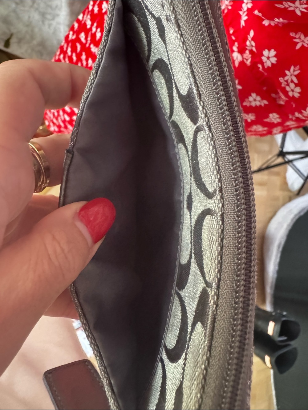 Coach Gray Signature Crossbody Bag Silver Metallic Jacquard Y2K Mini Purse - Picture 4 of 10
